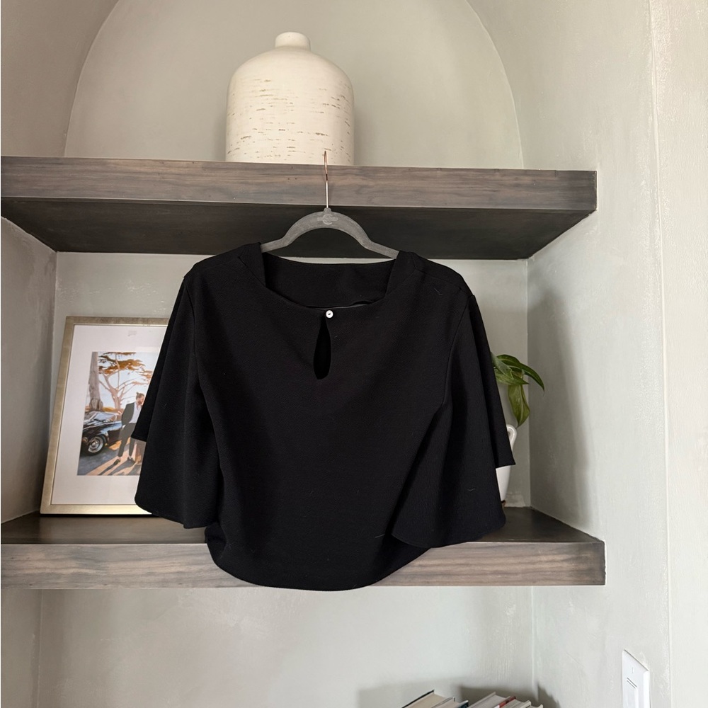 Black Ruffle Sleeve Top - Picture 2 of 3